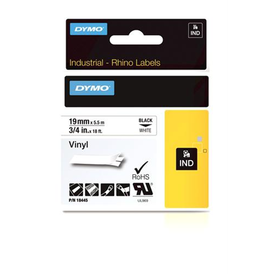 Group One Dymo 18445 - 3/4" Label with Black Print on a White Vinyl Label