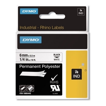 Dymo 1805442 - 1/4" Permanent Polyester Black Tape with White Text
