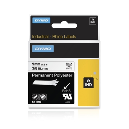 Group One Dymo 18482 - 3/8" White Permanent Polyester Label with Black Text