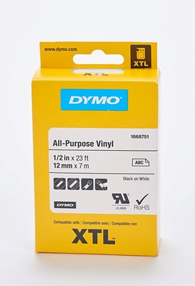 Group One Dymo 1868751 1/2" All Purpose White Vinyl Label With Black Text