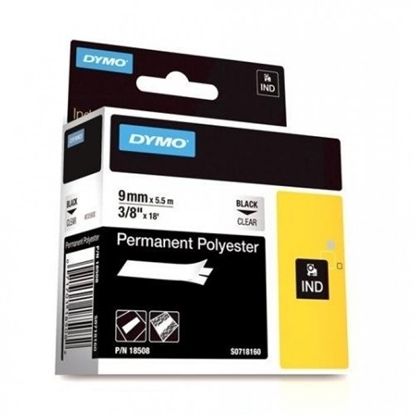 Group One Dymo 18508DMO - 3/8" Industrial Permanent Polyester Labels, Black on Clear