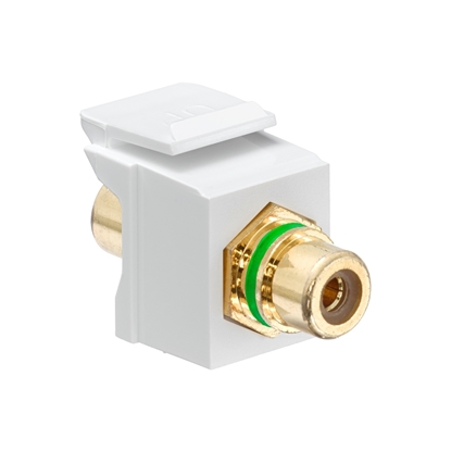 Group One Leviton 40830-BWV - Gold Plated RCA Feedthrough QuickPort Connector, White, Green Stripe