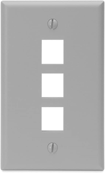 Group One Leviton 41080-3GP - Single-Gang QuickPort Wallplate with 3-Ports, Grey