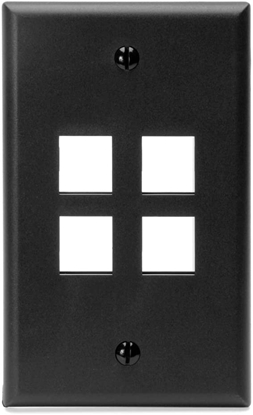 Group One Levtion 41080-4EP - Single-Gang QuickPort Wallplate with 4-Ports, Black