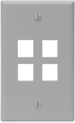 Group One Levtion 41080-4GP - Single-Gang QuickPort Wallplate with 4-Ports, Grey