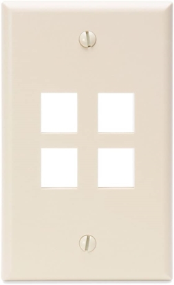 Group One Levtion 41080-4TP - Single-Gang QuickPort Wallplate with 4-Ports, Light Almond