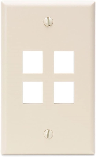 Group One Levtion 41080-4TP - Single-Gang QuickPort Wallplate with 4-Ports, Light Almond