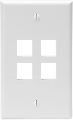 Group One Leviton 41080-4WP - Single-Gang QuickPort Wallplate with 4-Ports, White