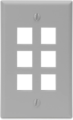Group One Leviton 41080-6GP - Single-Gang QuickPort Wallplate with 6-Ports, Grey