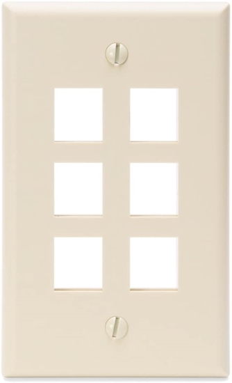Group One Leviton 41080-6TP - Single-Gang QuickPort Wallplate with 6-Ports, Light Almond 