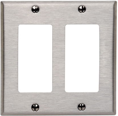 Group One Leviton 84409-40 - 2-Gang Decora/GFCI Device Decora Wallplate, Standard Size, Box Mount, Stainless Steel