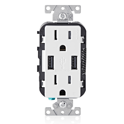 Group One Leviton T5632-W - Combination Duplex Receptacle/Outlet and USB Charger, White