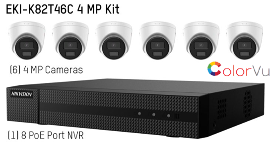 Group One Hikvision EKI-K82T46C - 4K NVR Value Express Kit, 6 4MP Cameras, 1 8 Port PoE NVR