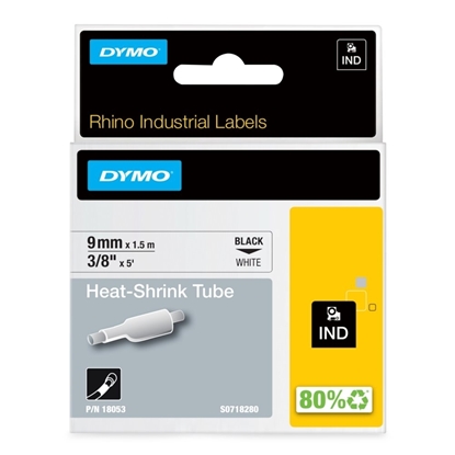 Group One Dymo 18053 - 3/8" Industrial Heat Shrink Labels, White, Black Text
