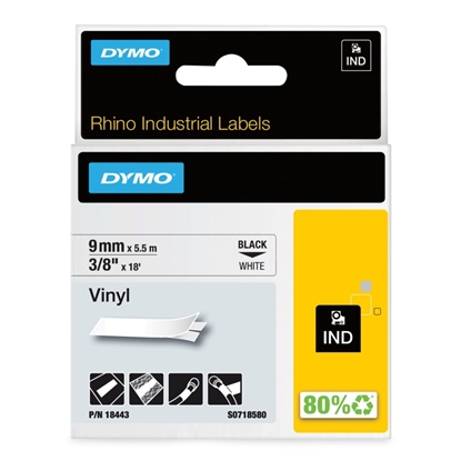 Group One Dymo 18443 - Rhino Industrial 3/8" Label with Black Print on White Vinyl