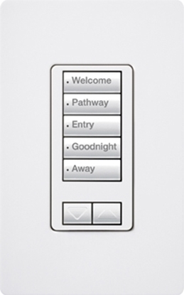 Group One Lutron RRD-W5BRL-WH - RadioRA 2 Wall-mount Designer keypad; 5-button with raise/lower