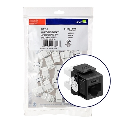 Group One Leviton 61110-BE6 - Cat 6 quick port jack, black 25 pack